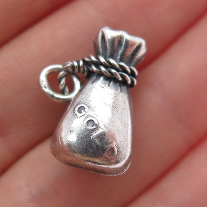925 Sterling Silver Antique Art Deco Gold Bag Oxidized Minimalist Charm Pendant