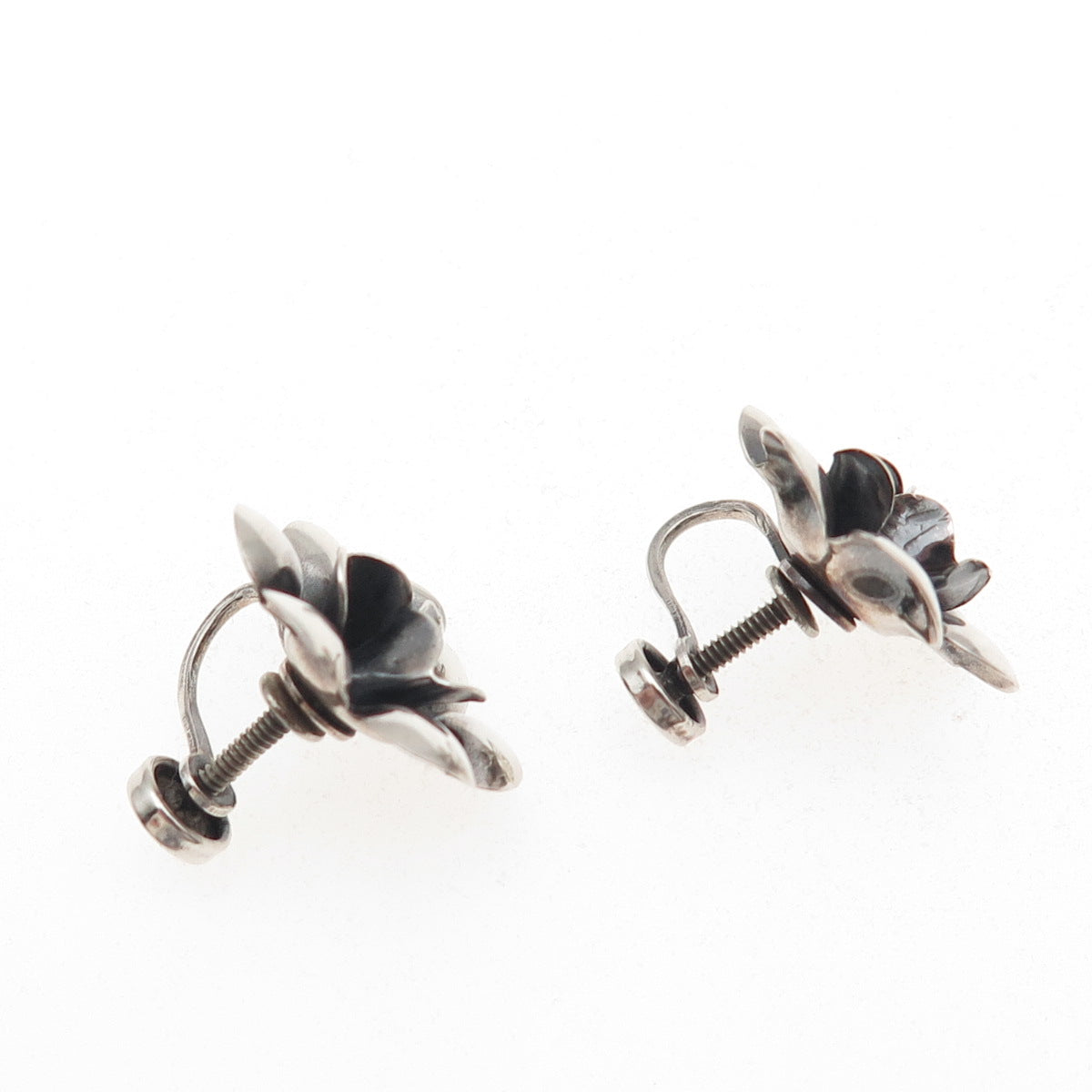 Danecraft 925 Sterling Silver Vintage Floral Oxidized Screw Back Earrings