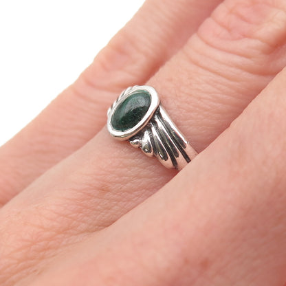 925 Sterling Silver Vintage Real Malachite Oxidized Ring Size 6
