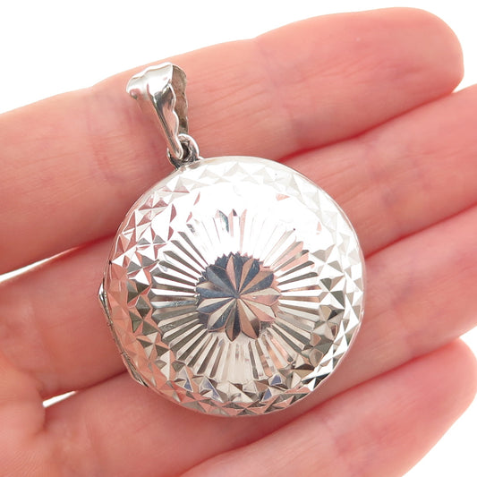 925 Sterling Silver Vintage Diamond-Cut Round Locket Charm Pendant