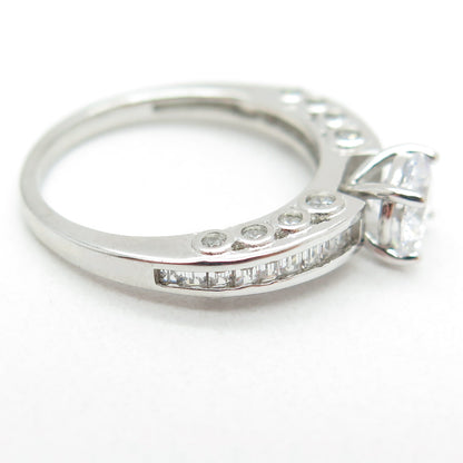 925 Sterling Silver Baguette & Round-Cut C Z Engagement Ring Size 6