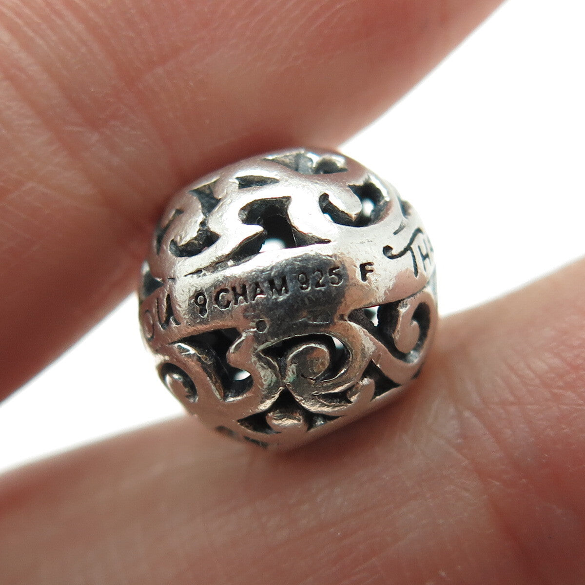 CHAMILIA 925 Sterling Silver "Thank You" Ornate Ball Bead Charm