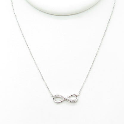 SUN 925 Sterling Silver Real Round-Cut Diamond Infinity Chain Necklace 16-18"