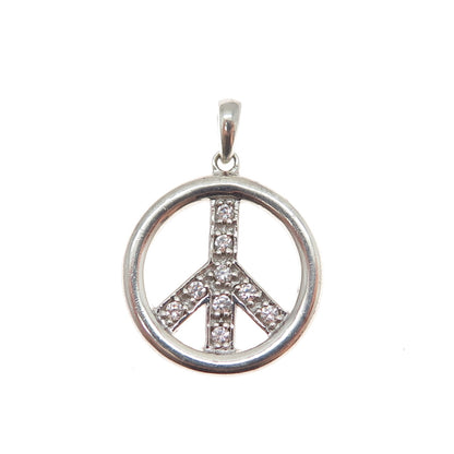SAI 925 Sterling Silver Round-Cut C Z Peace Symbol Minimalist Charm Pendant