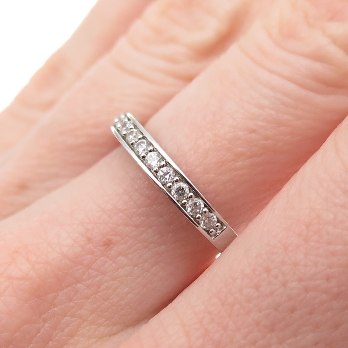 925 Sterling Silver Round-Cut C Z Half Eternity Band Ring Size 7.25