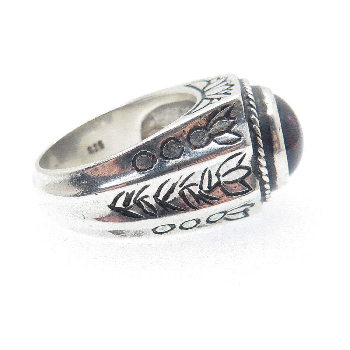 925 Sterling SIlver Vintage Real Tourmaline Lotus Ring Size 7.5 (cracked stone)