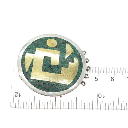 925 Sterling Silver 2-Tone Vintage Mexico Azurite Tribal Symbol Brooch / Pendant