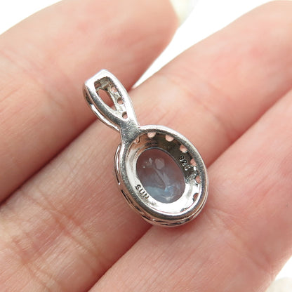 SUN 925 Sterling Silver Real White & Blue Topaz Gemstone Pendant