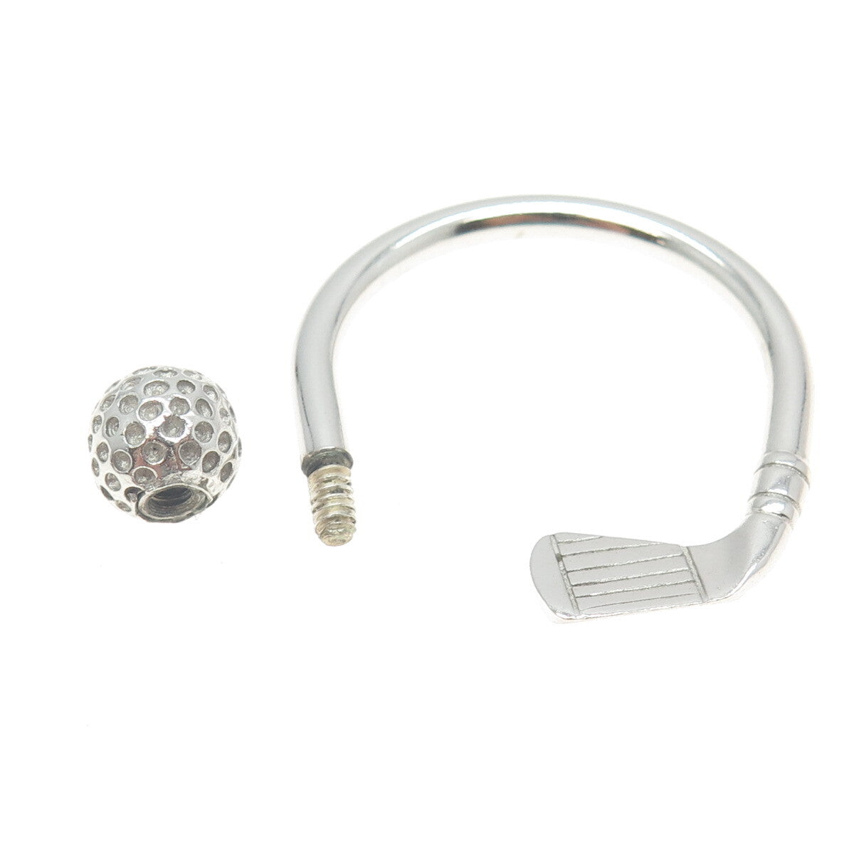 925 Sterling Silver Vintage Gold Club Screw-Off Key Ring Holder