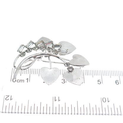 CARL ART 925 Sterling Silver Vintage Rhinestone Twig Leaf Pin Brooch
