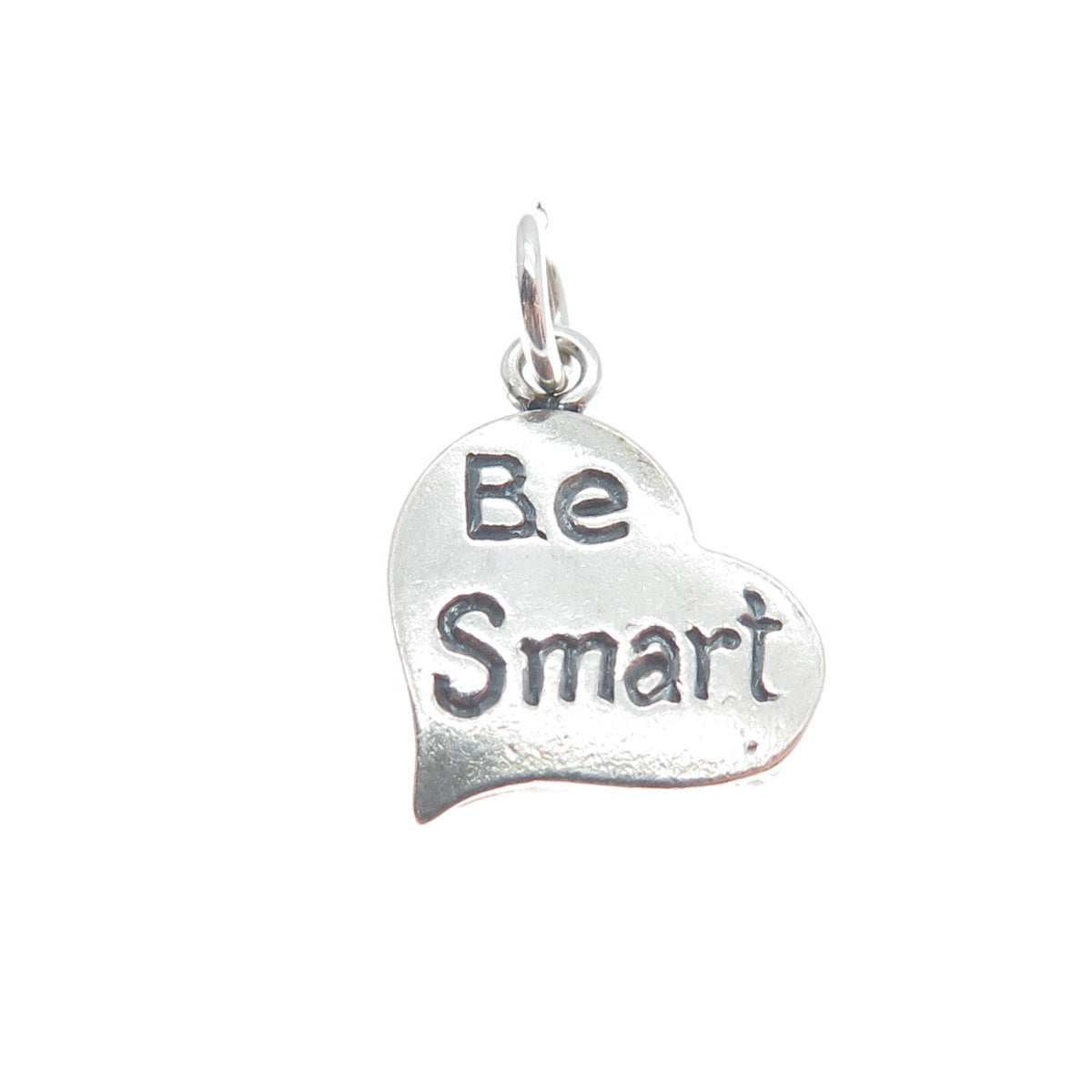 925 Sterling Silver Vintage Be Smart Heart Oxidized Minimalist Charm Pendant