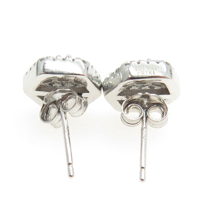 925 Sterling Silver Round & Baguette-Cut C Z Hexagon Stud Earrings