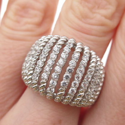 925 Sterling Silver Round-Cut C Z Ribbed Dome Ring Size 7.25