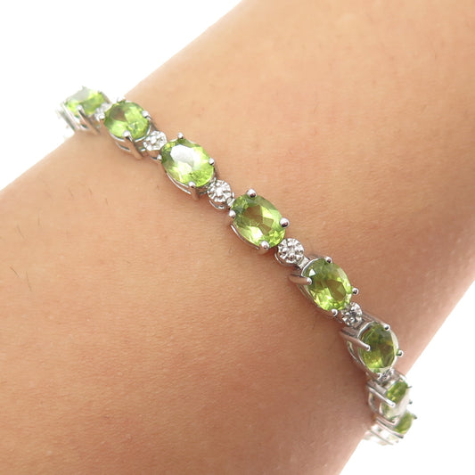 HENG NGAI 925 Sterling Silver Real Diamond Accent & Peridot Bracelet 7.25"