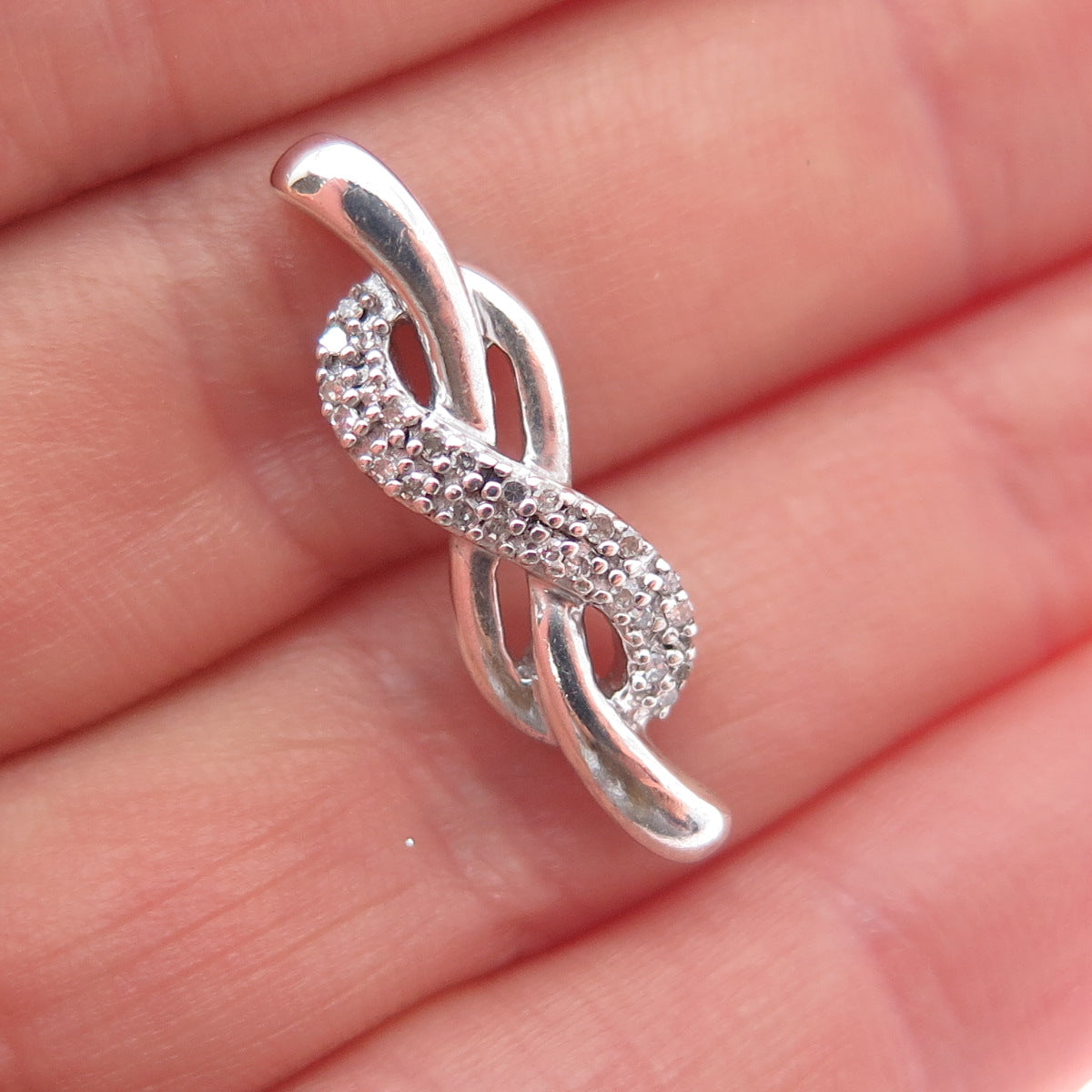 925 Sterling Silver Real Round-Cut Diamond Infinity Knot Slide Charm Pendant
