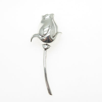 925 Sterling Silver Vintage Rose Flower Pin Brooch