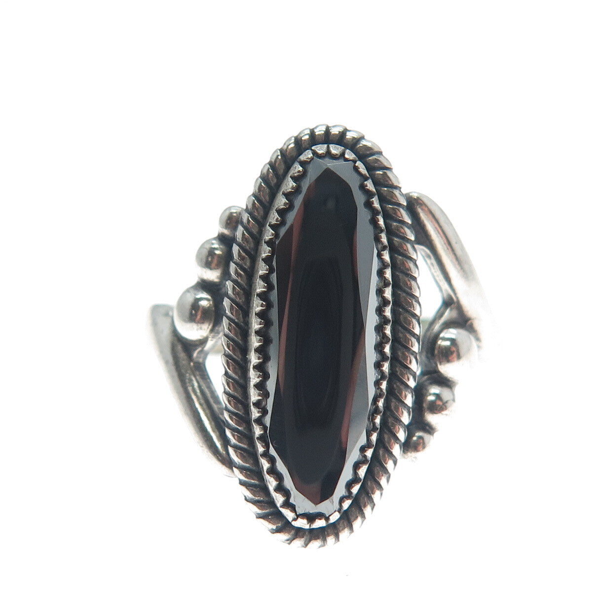 WHEELER MFG CO 925 Sterling Silver Vintage Hematite Gem Twisted Ring Size 6.5