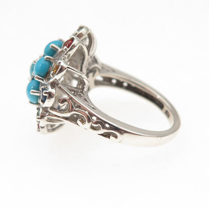 Chuck Clemency 925 Sterling Real Turquoise & Multi-Color Sapphire Ring Size 6.25