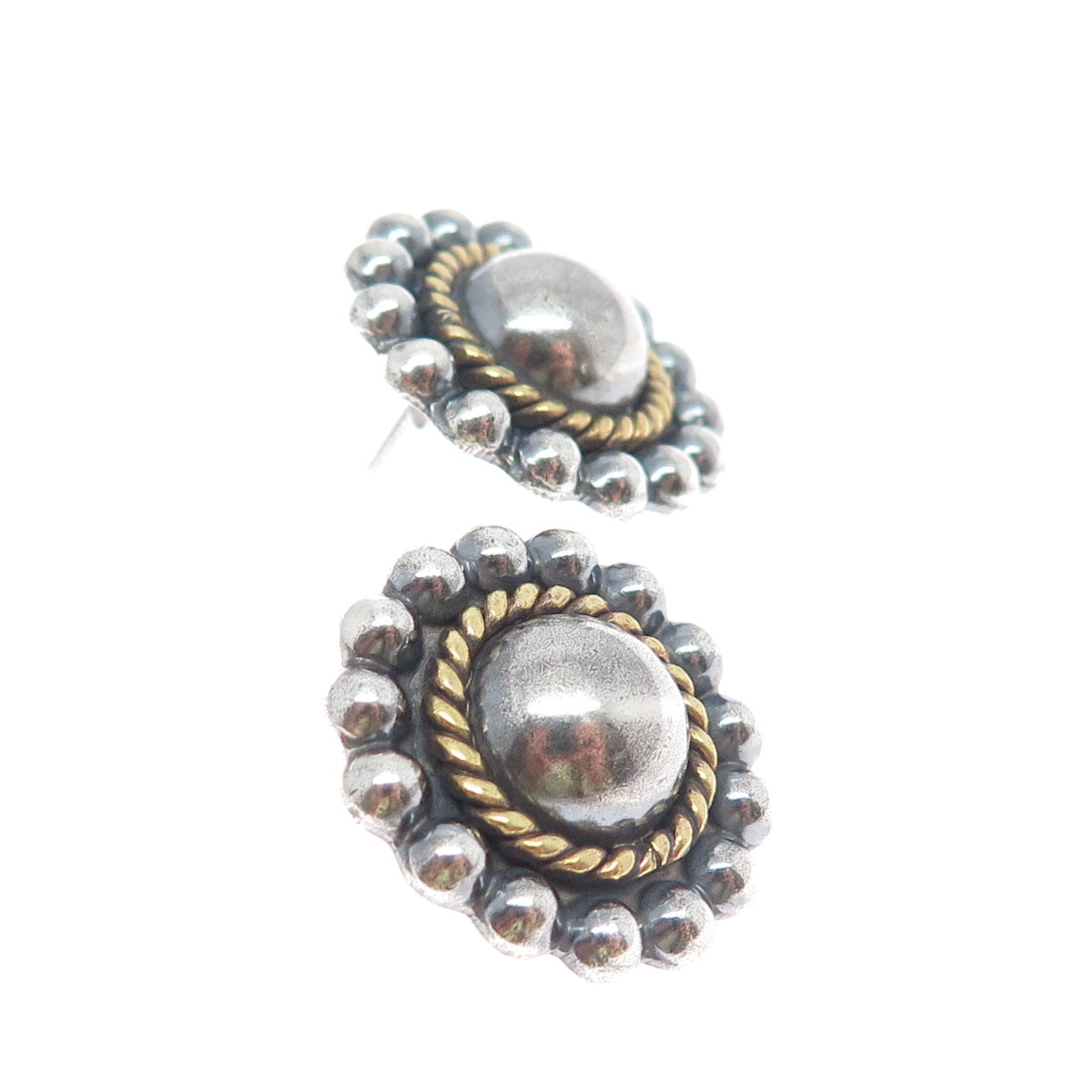 925 Sterling Silver 2-Tone Vintage Mexico Sun Beaded Oxidized Earrings