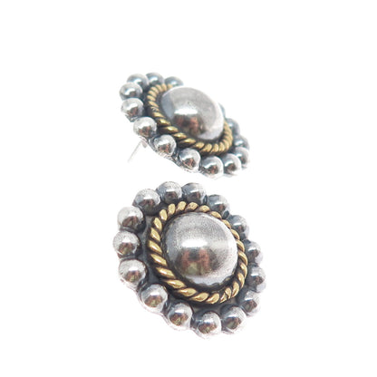 925 Sterling Silver 2-Tone Vintage Mexico Sun Beaded Oxidized Earrings