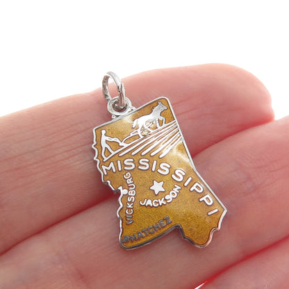 WELLS 925 Sterling Silver Vintage Enamel Mississippi Minimalist Charm Pendant