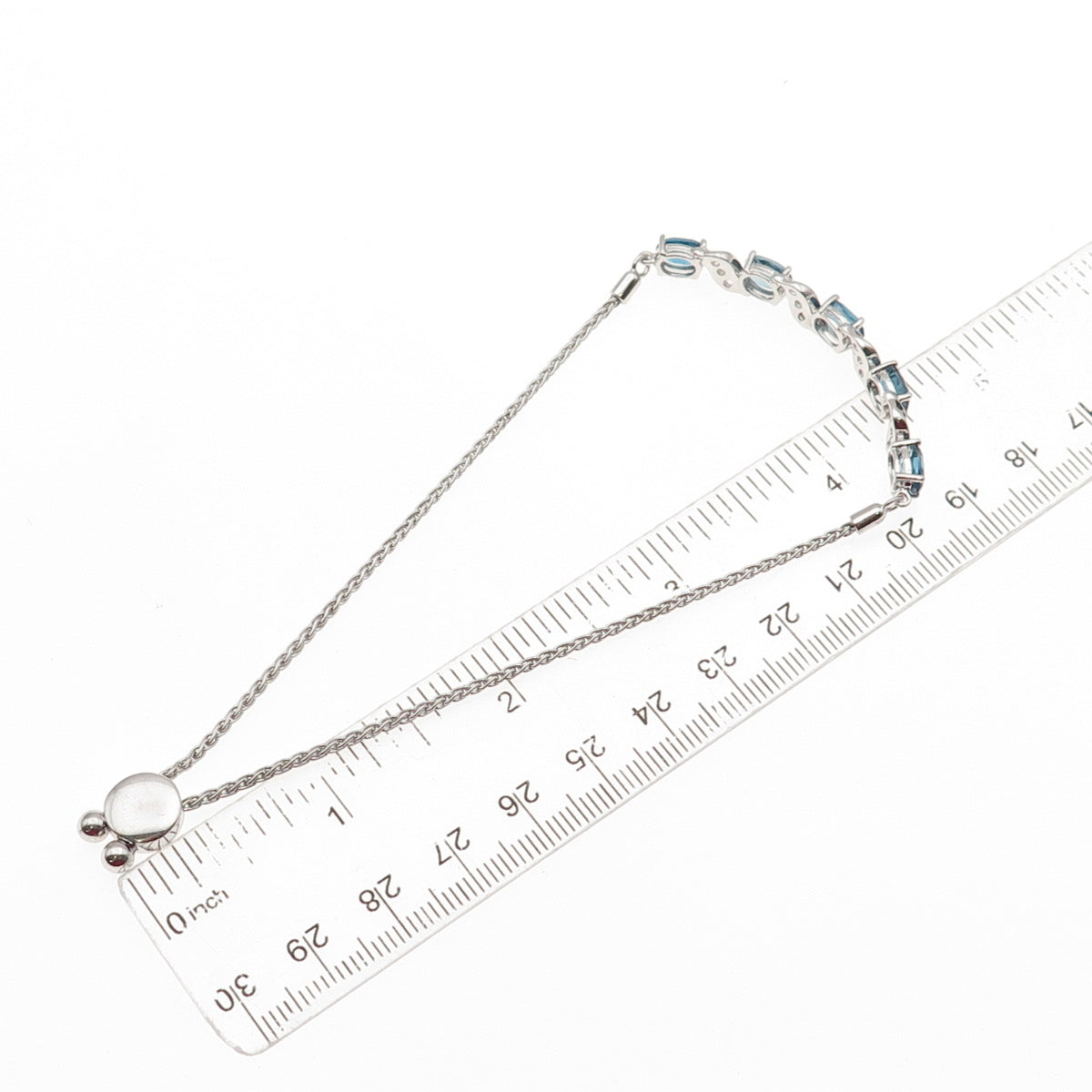 925 Sterling Real London Blue & White Topaz Adjustable Bolo Bracelet 7-9.75"
