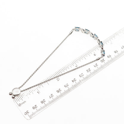 925 Sterling Real London Blue & White Topaz Adjustable Bolo Bracelet 7-9.75"
