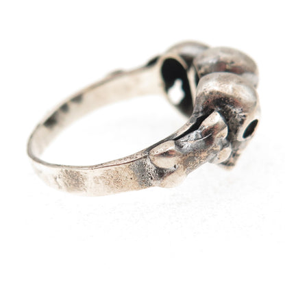 925 Sterling Silver Vintage Skull Oxidized Biker Ring Size 10