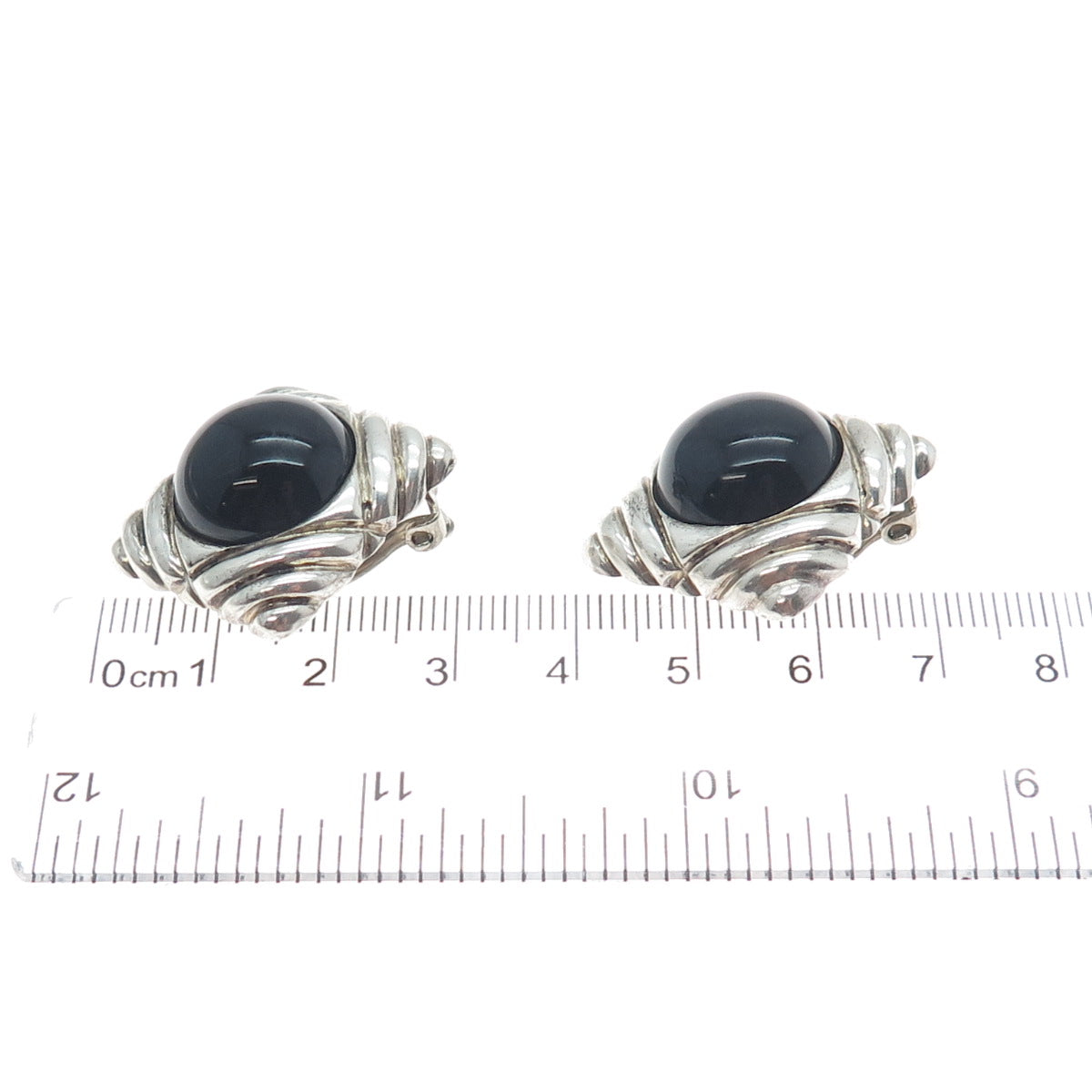 NR NANCY & RISE 925 Sterling Silver Vintage Real Black Onyx Clip On Earrings