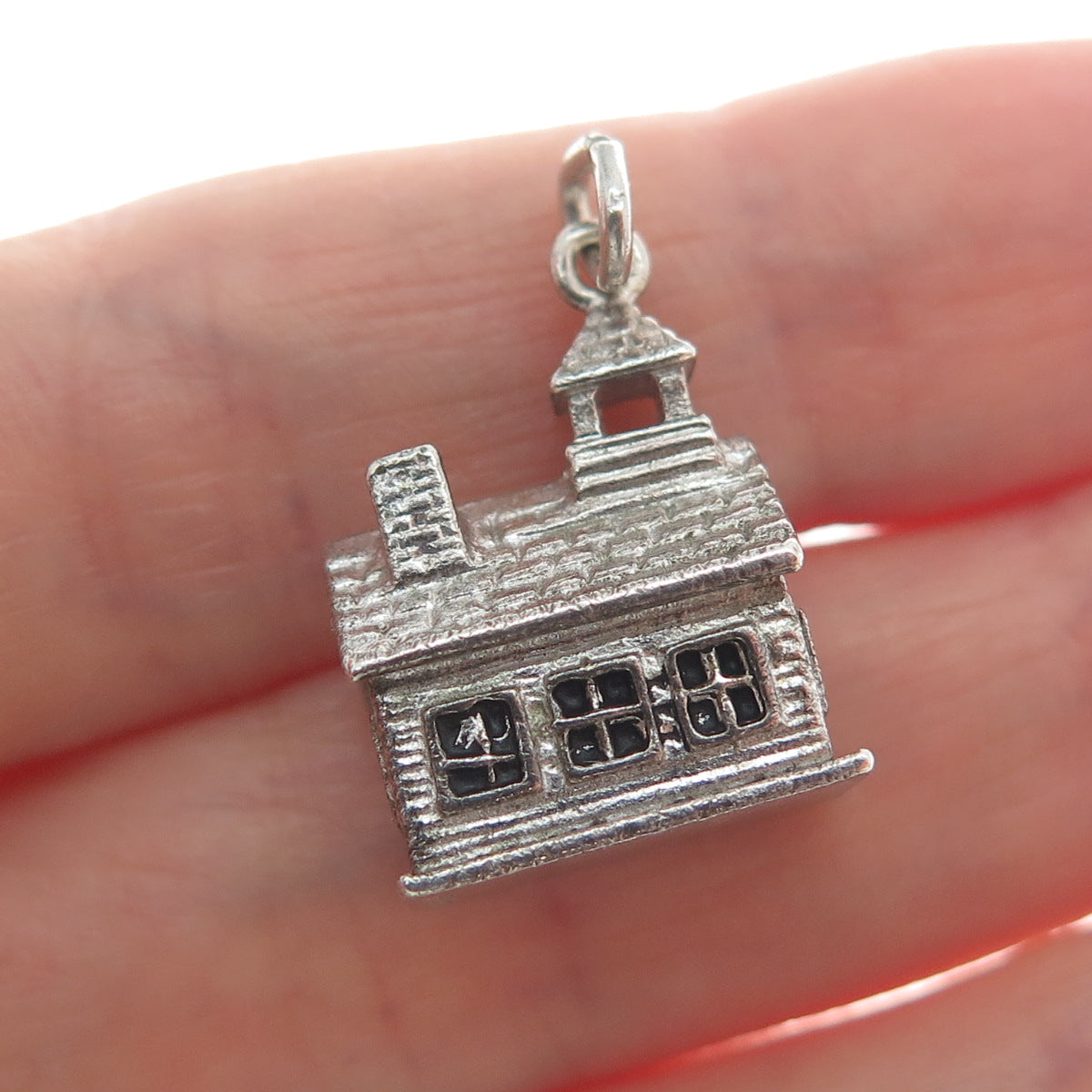 WELLS Sterling Silver Antique Art Deco Old Church Minimalist 3D Charm Pendant