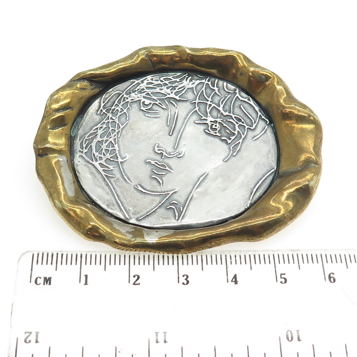 925 Sterling Silver 2-Tone Vintage Abstract Lady Modernist Pin Brooch