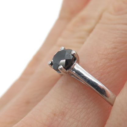 925 Sterling Silver Real Round-Cut Black Diamond Ring Size 9.25