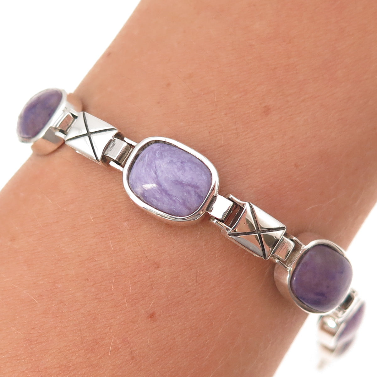 Jay King Desert Rose Sterling Vintage Turquoise Charoite Dual Sided Bracelet 6"