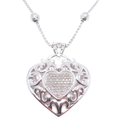 DASAN 925 Sterling Real Diamond Heart Bead By The Yard Box Chain Necklace 18-20"