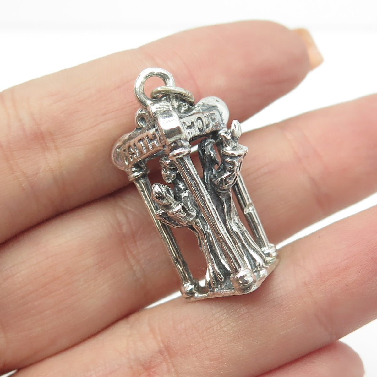 JEWELART 925 Sterling Silver Antique Art Deco Faith Hope & Charity Charm Pendant