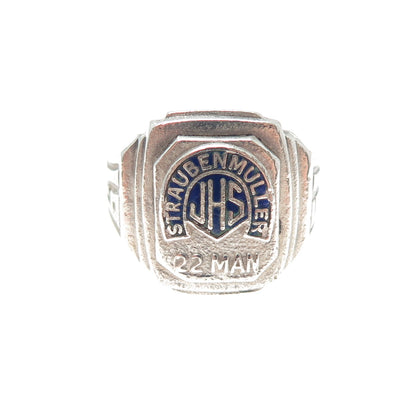 925 Sterling Silver Vintage 1961 Enamel Straubenmuller JH School Ring Size 8.25
