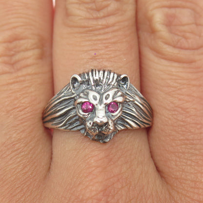 925 Sterling Silver Vintage Real Ruby Lion Ring Size 10