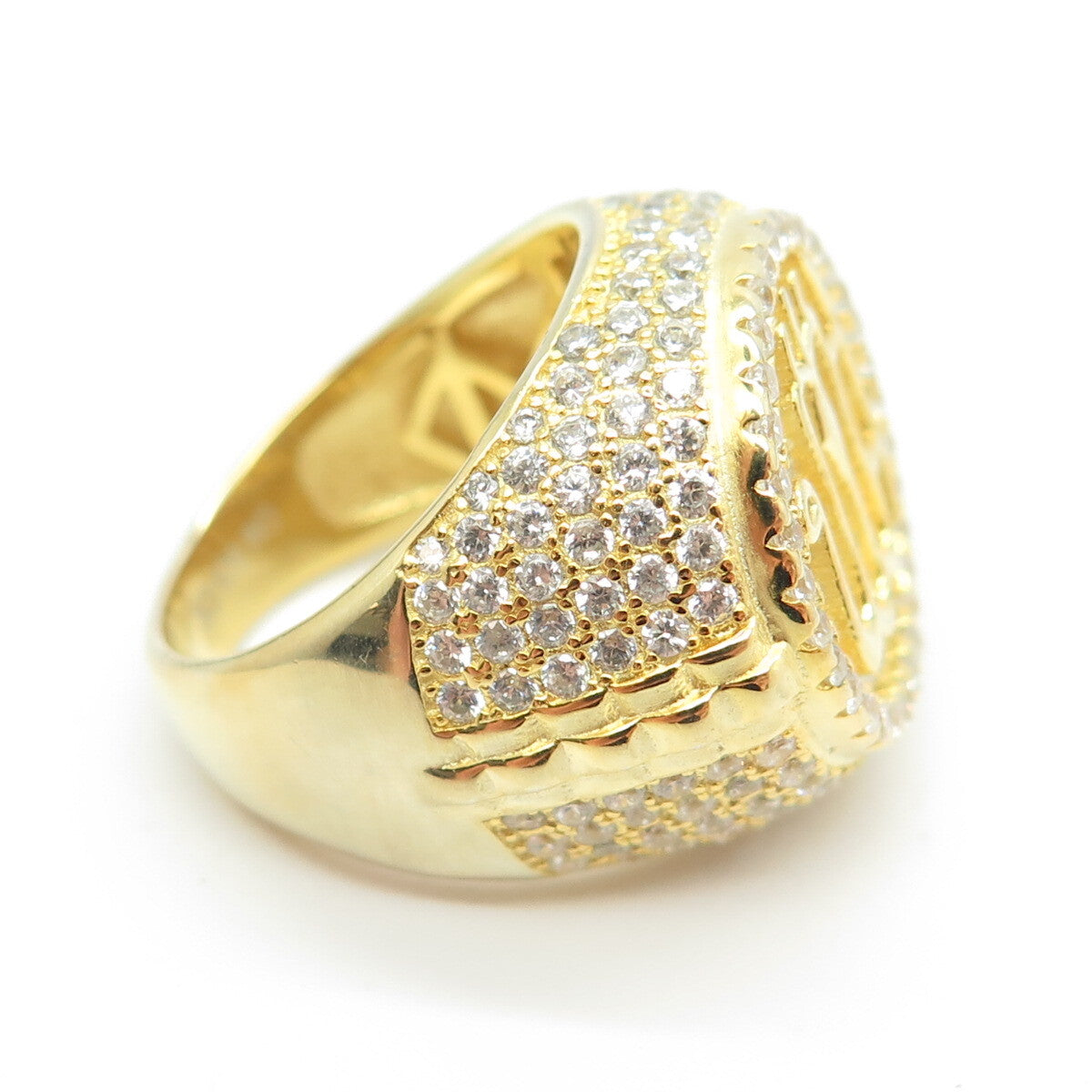 925 Sterling Silver Gold Plated Pave C Z Muslims Allah Religious Ring Size 9.5