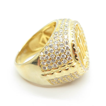 925 Sterling Silver Gold Plated Pave C Z Muslims Allah Religious Ring Size 9.5