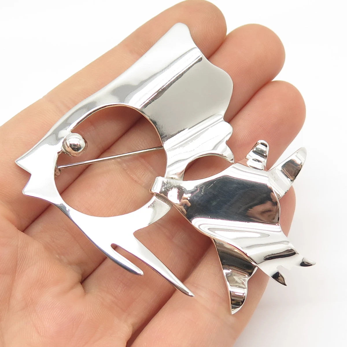 925 Sterling Silver Vintage Mexico Modernist Fish Pin Brooch