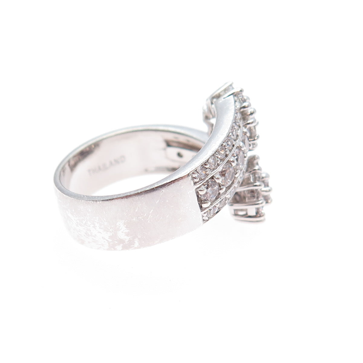 925 Sterling Silver Round-Cut C Z Flower Bypass Ring Size 10.25