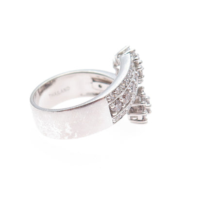 925 Sterling Silver Round-Cut C Z Flower Bypass Ring Size 10.25