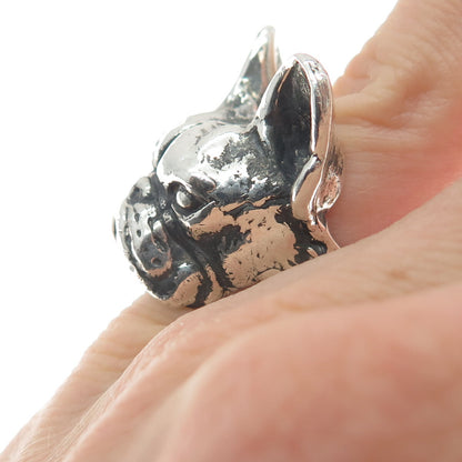 925 Sterling Silver Vintage French Bulldog Oxidized Ring Size 4.5