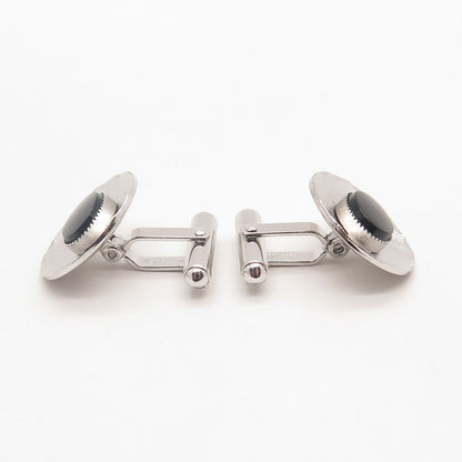 925 Sterling Silver Vintage Real Black Onyx Gemstone Tennis Cufflinks
