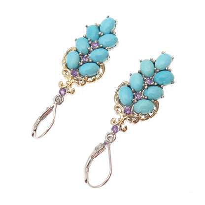 Chuck Clemency Sterling Silver 2-Tone Real Turquoise & Amethyst Dangle Earrings
