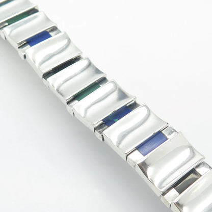 925 Sterling Silver Vintage Mexico Malachite Azurite & Black Onyx Bracelet 6.5"