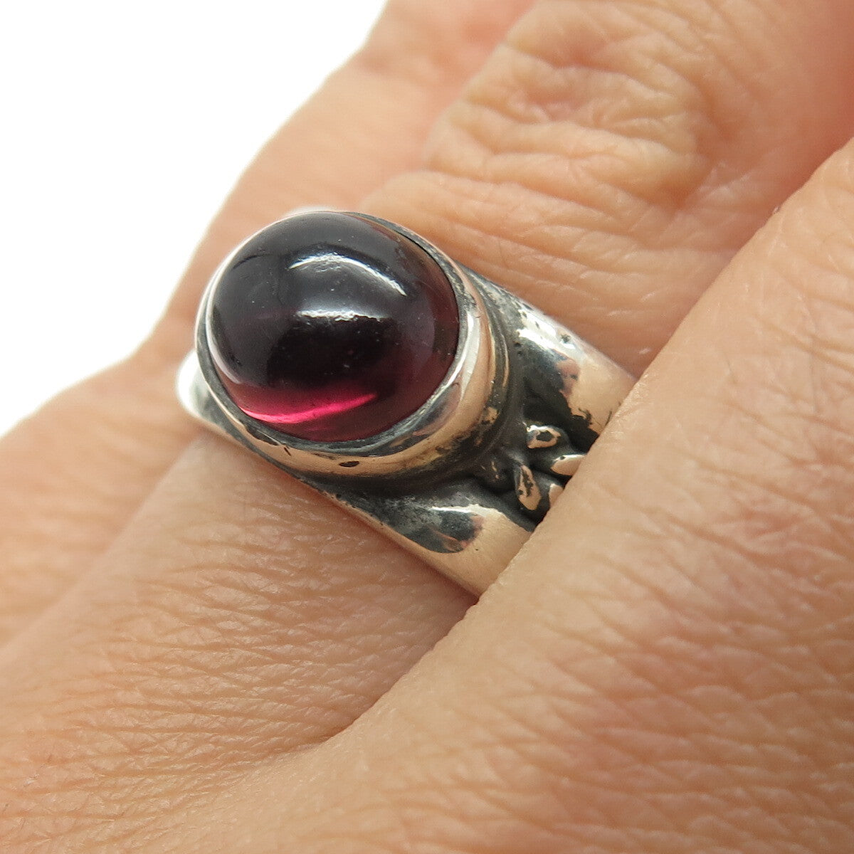 GOTH TLRG 925 Sterling Silver Vintage Real Tourmaline Gemstone Ring Size 7.5