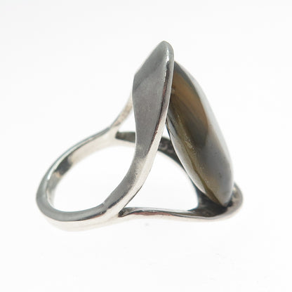 925 Sterling Silver Vintage Mexico Real Tiger Eye Modernist Ring Size 5.25