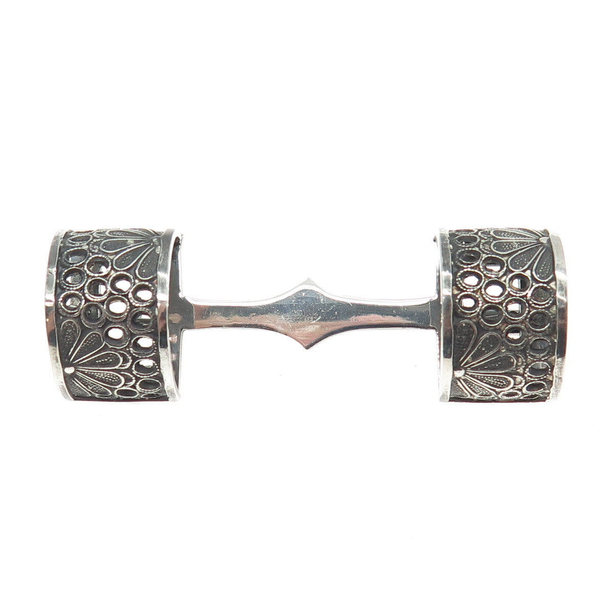 950 Silver Antique Art Deco Floral Filigree Bar Pin Brooch