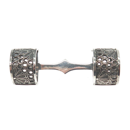 950 Silver Antique Art Deco Floral Filigree Bar Pin Brooch